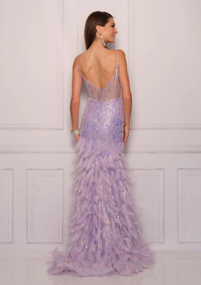 LILAC FEATHER SLIT DRESS