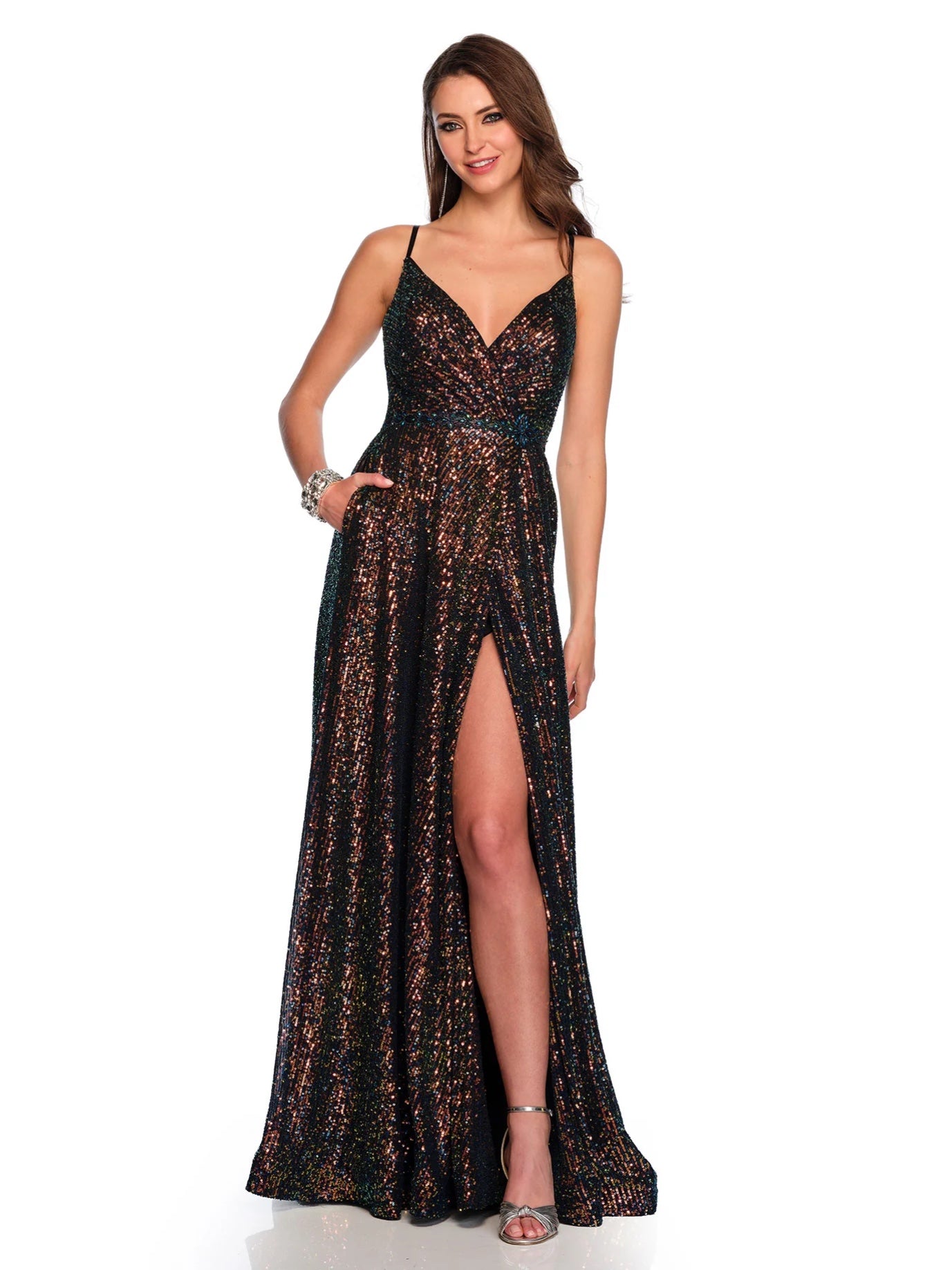 IRIDESCENT SEQUIN ALINE FLOWY GOWN