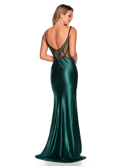 FITTED HIGH SLIT ILLUSION BACK JERSEY GOWN