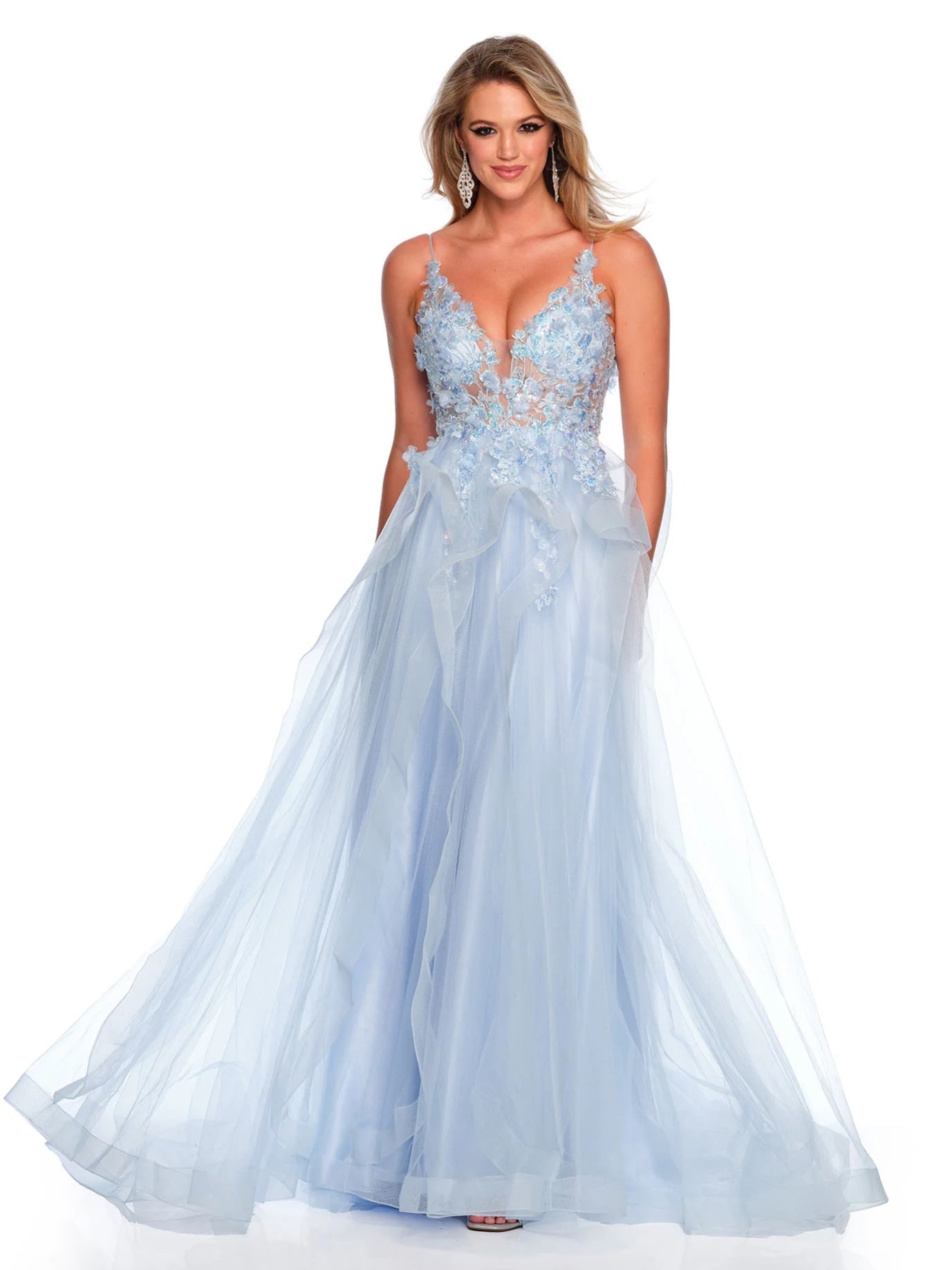 EMBELLISHED ICE BLUE TULLE DRESS