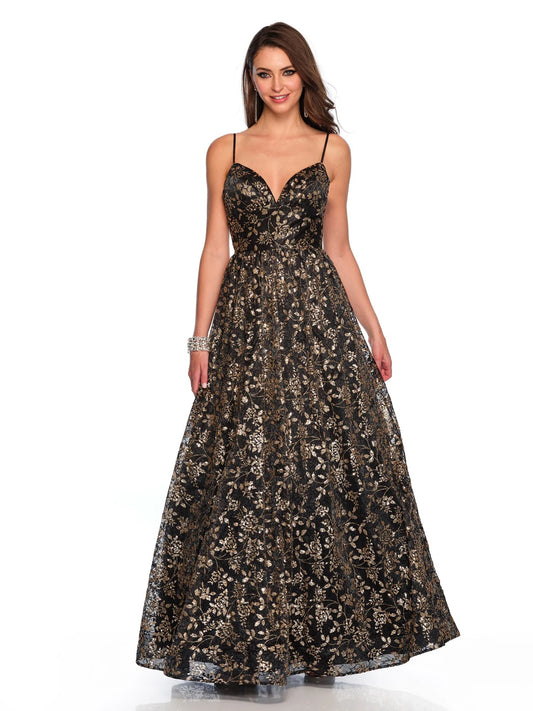 LACE BALLGOWN WITH BLACK AND GOLD GLITTER AND SEQUINS