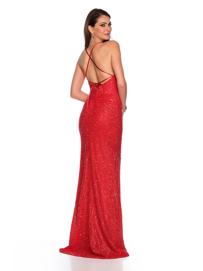 FITTED SEQUINS RED MAXI DRESS