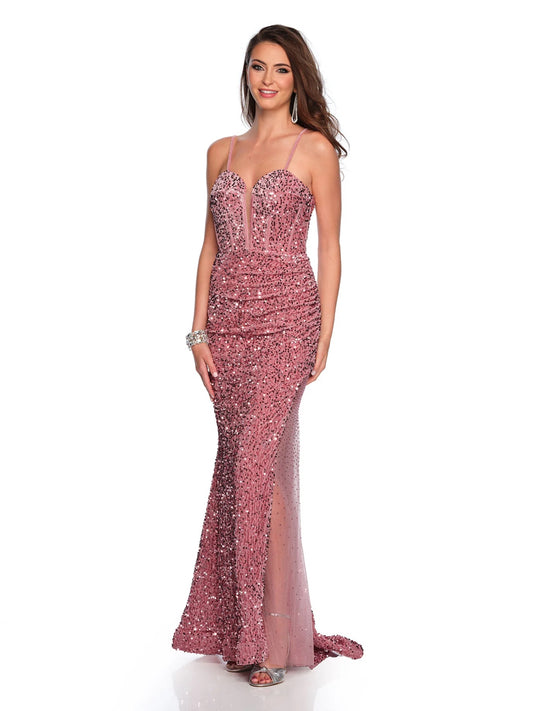 FITTED CRUSHED VELVET SEQUIN GOWN