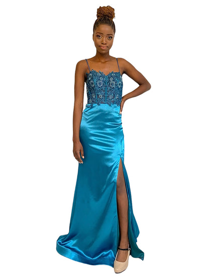 TEAL LONG DRESS WITH SLIT