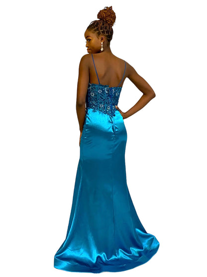 TEAL LONG DRESS WITH SLIT